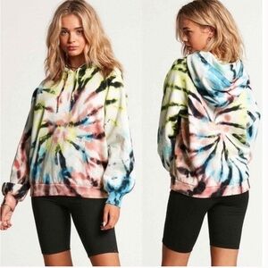 Volcom Women’s Pullover Hoodie Galactic Stone Tie Dye Raglan Sleeve Beachy Sz M
